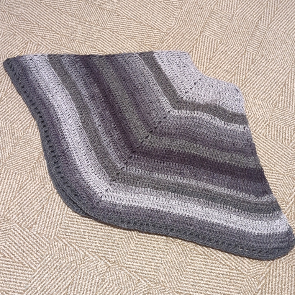 Handmade Crocheted Small Christmas Tree Skirt, Ombre Gray Striped Shawl